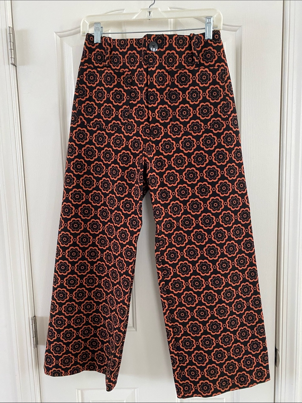 Anthropologie Maeve Black and Orange Floral-Print Wide Leg Pants Sz 8/29